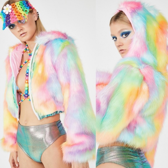 J Valentine Rainbow Flashing Lights Cropped Jacket - Picture 2 of 3